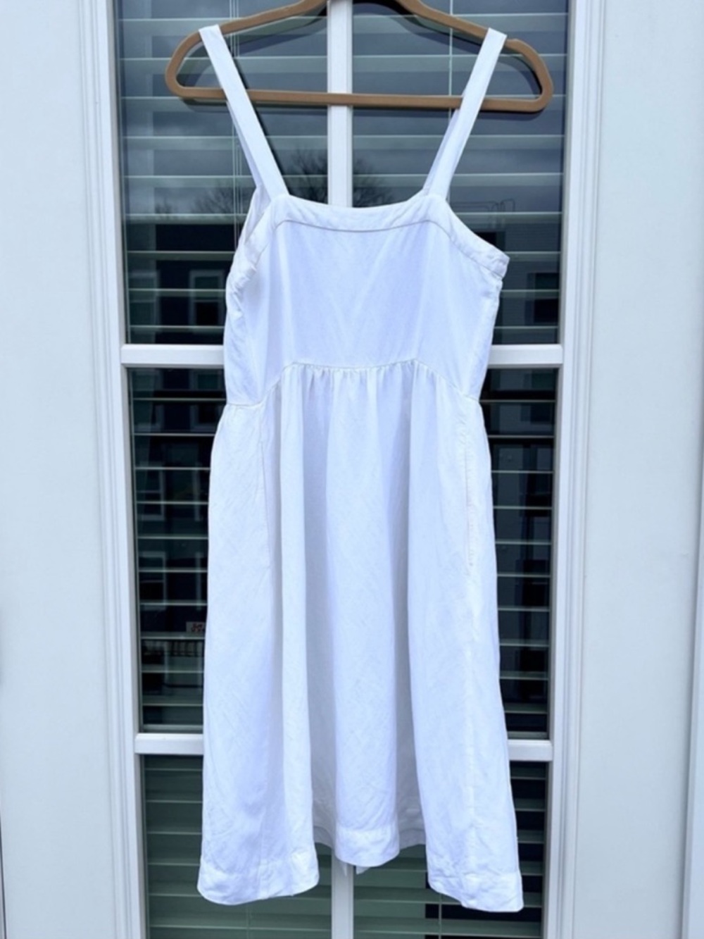 LOFT White Linen Blend Button Front Fit Flare Sundress Size 6 Pockets - Picture 14 of 17